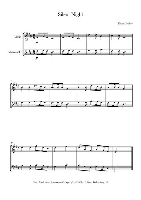 Silent Night - Violin Duet With Piano Accompaniment (Violin 1, Violin 2 And Piano)